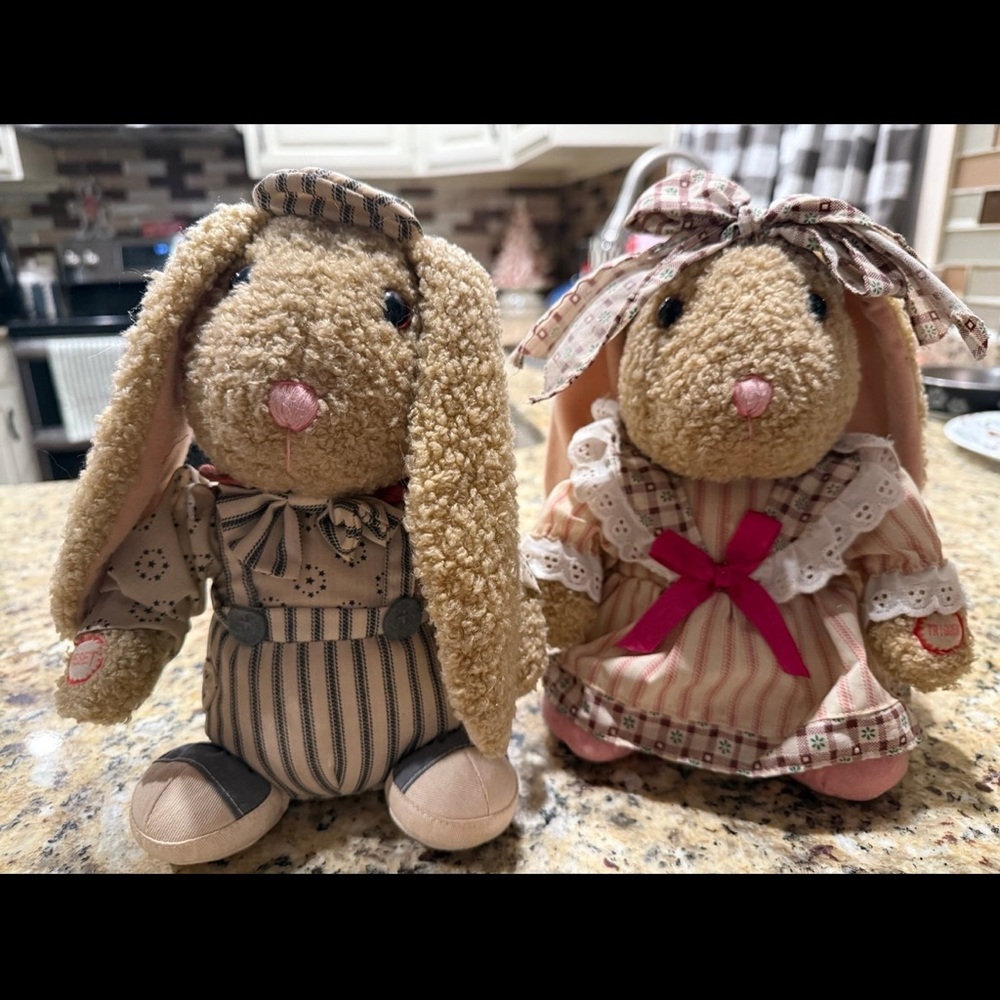 Adorable Brown Stuffed Bunny Pair